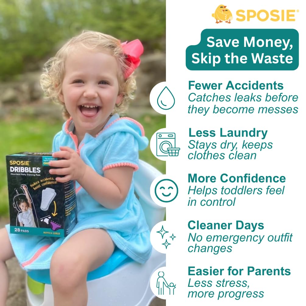 Sposie Dribbles – Turn Any Underwear Into Potty Training Underwear | Training Pads Reduce Messes and Laundry | A Faster Cleaner Easier Solution | Use with Toilets, Seats, Charts, and Stickers | 28ct