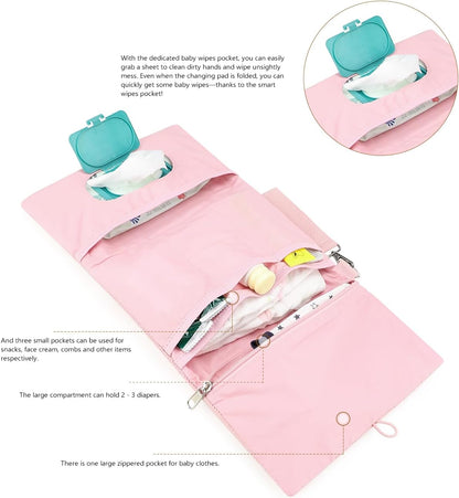 MOMIGO Baby Diaper Bag Organizer Pouches Waterproof Mini Diaper Bag - 2 pcs/set Foldable Hanging Bag Reusable, Washable or Cloth Diapers, with Gift for Baby Shower (Khaki（A）)