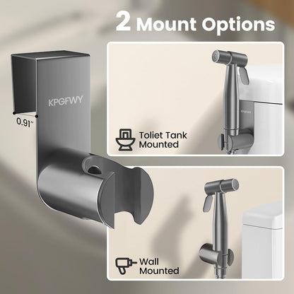 Handheld Bidet Sprayer for Toilet - Adjustable Pressure Stainless Steel Jet Sprayer for Cloth Diaper Cleaning, Feminine Wash & Baby Care, Muslim Shower Hose Kit KPGFWY (Gunmetal Gray)