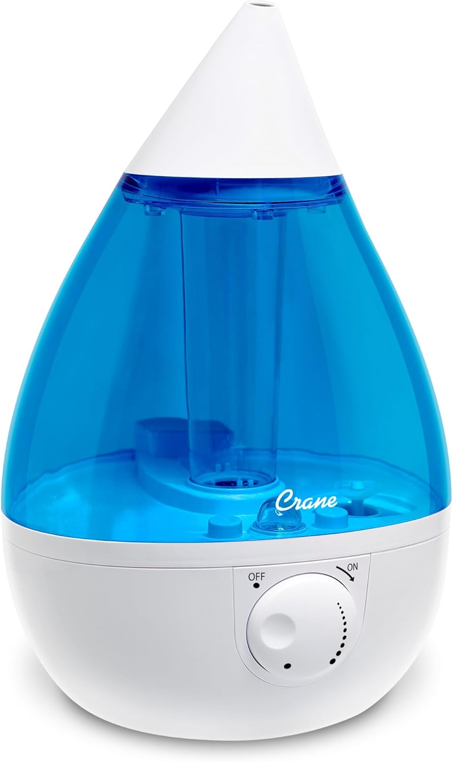 Crane Ultrasonic Cool Mist Humidifier for Bedroom, Baby Nursery, Kids Room, Plants, or Office, Large 1 Gallon Tank, Filter Optional, Clear and White
