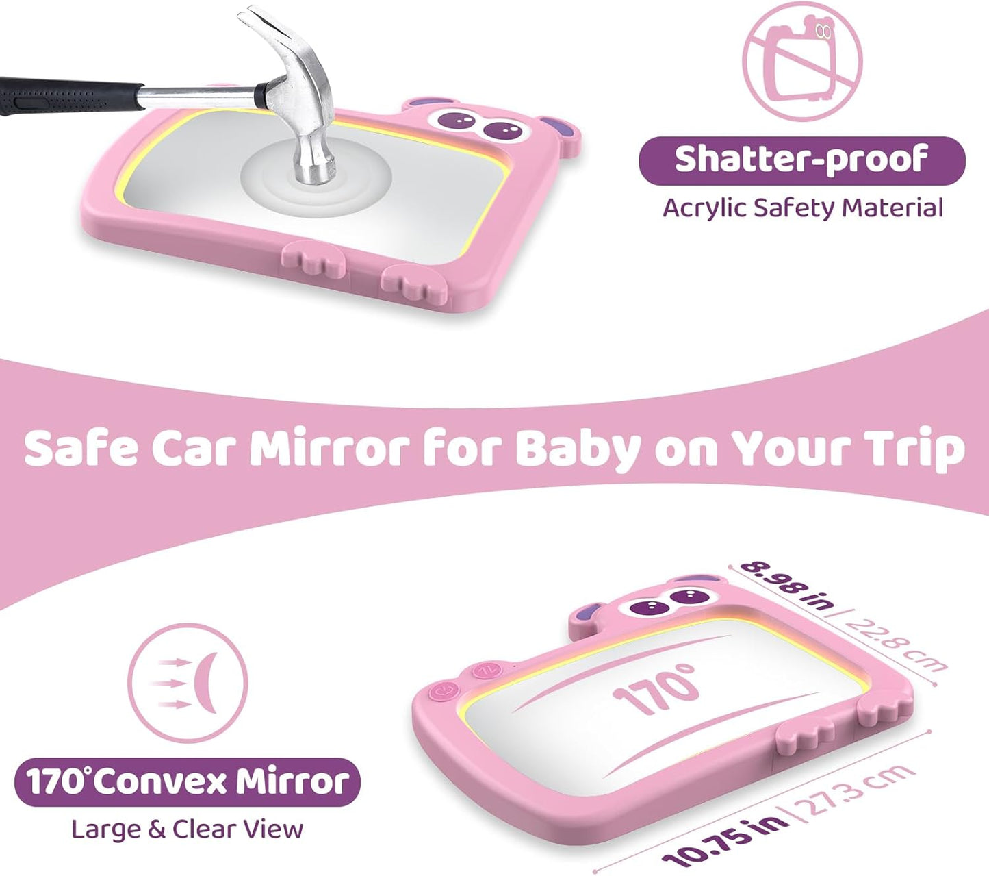 2-in-1 Baby Car Mirror with Lights & Soft Sounds, Cry Detector, Clear Night View, 360° Rotation, Shatterproof, Rear Facing Baby Car Seat Mirror with Remote Control, Perfect Baby Shower Gifts (Green)