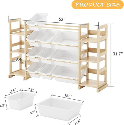 EXPERLAM Extra Large Toy Storage - Toy Storage Organizer, Wooden Toy Organizer with 6 Side Shelves and 12 Bins, 3-in-1 Bookshelf for Kids Rooms, Playroom, Nursery, White