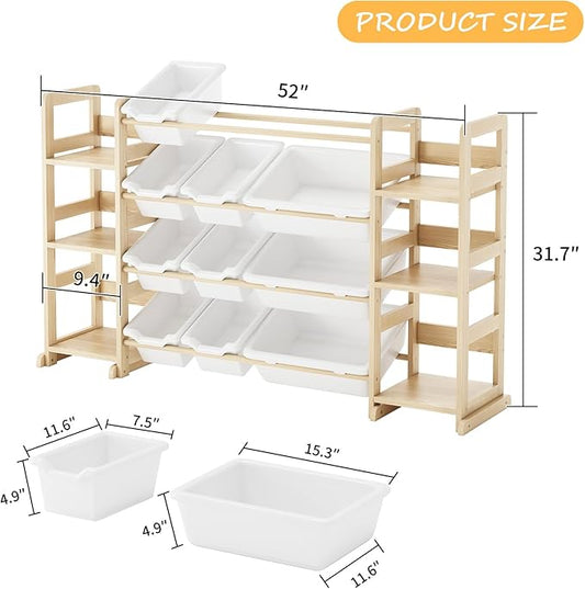 EXPERLAM Extra Large Toy Storage - Toy Storage Organizer, Wooden Toy Organizer with 6 Side Shelves and 12 Bins, 3-in-1 Bookshelf for Kids Rooms, Playroom, Nursery, White