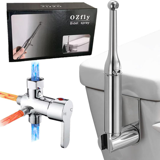 Brass Handheld Bidet Sprayer-Chrome Finish, Hot and Cold Water Mixer Valve Included，8.2inChrome Toilet Spray Gun,