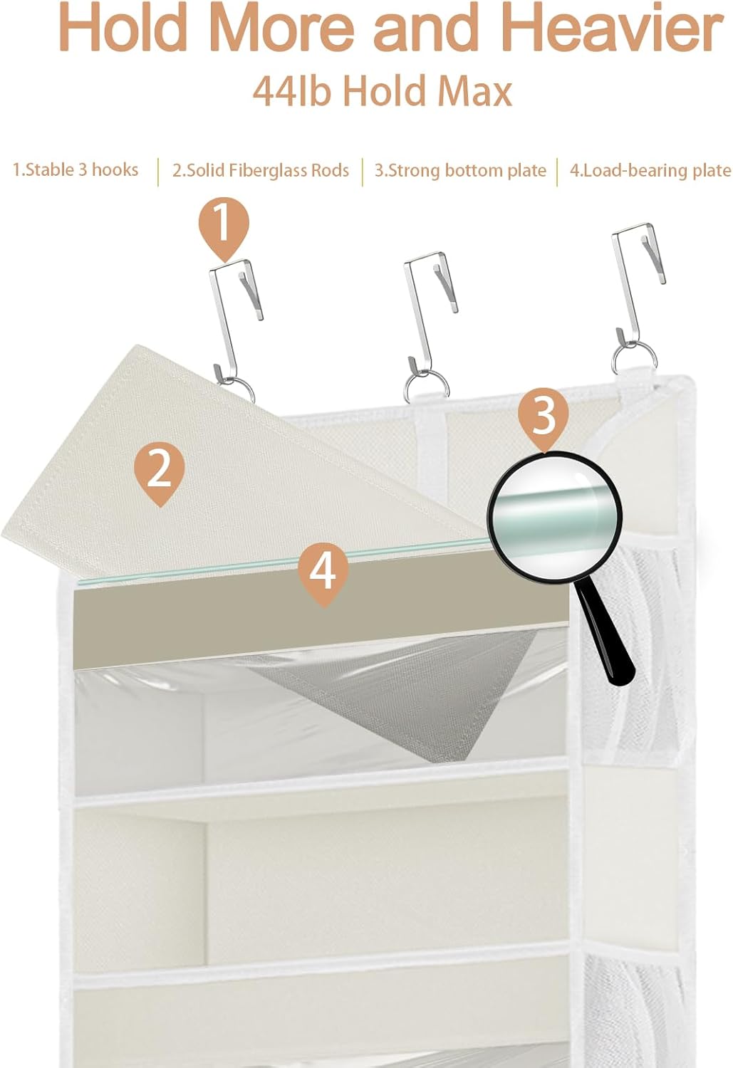 TAHAVICE 1 Pack Over The Door Organizer Storage, Hanging Organizer Closet with 5 Large Pockets 10 Mesh Pockets, 44 lbs Weight Capacity, Behind Door Storage for Nursery Bedroom Bathroom (Dark Grey)