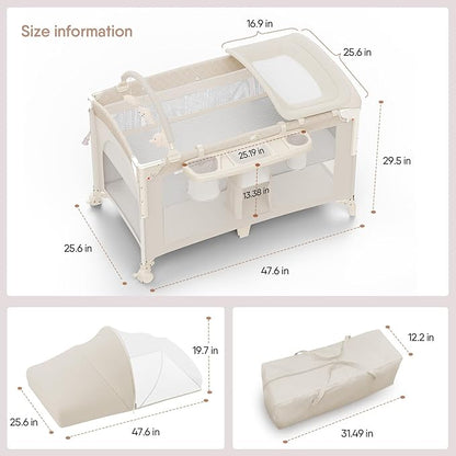 Obee Odee 4 in 1 Baby Bassinet, Pack and Play, Bedside Crib Sleeper, Diaper Changer - Comes with Mattress, Mosquito Net, Bottom Storage and Toy Bar for Newborn to Toddles