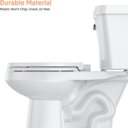 17" White Round Toilet Seat for Adult and Child, Built-In Potty Training Seat with Soft Quiet Close Non-Slip Design, Magnetic Kids Seat and Cover for Round/Oval Toilets, Easy to Install and Clean