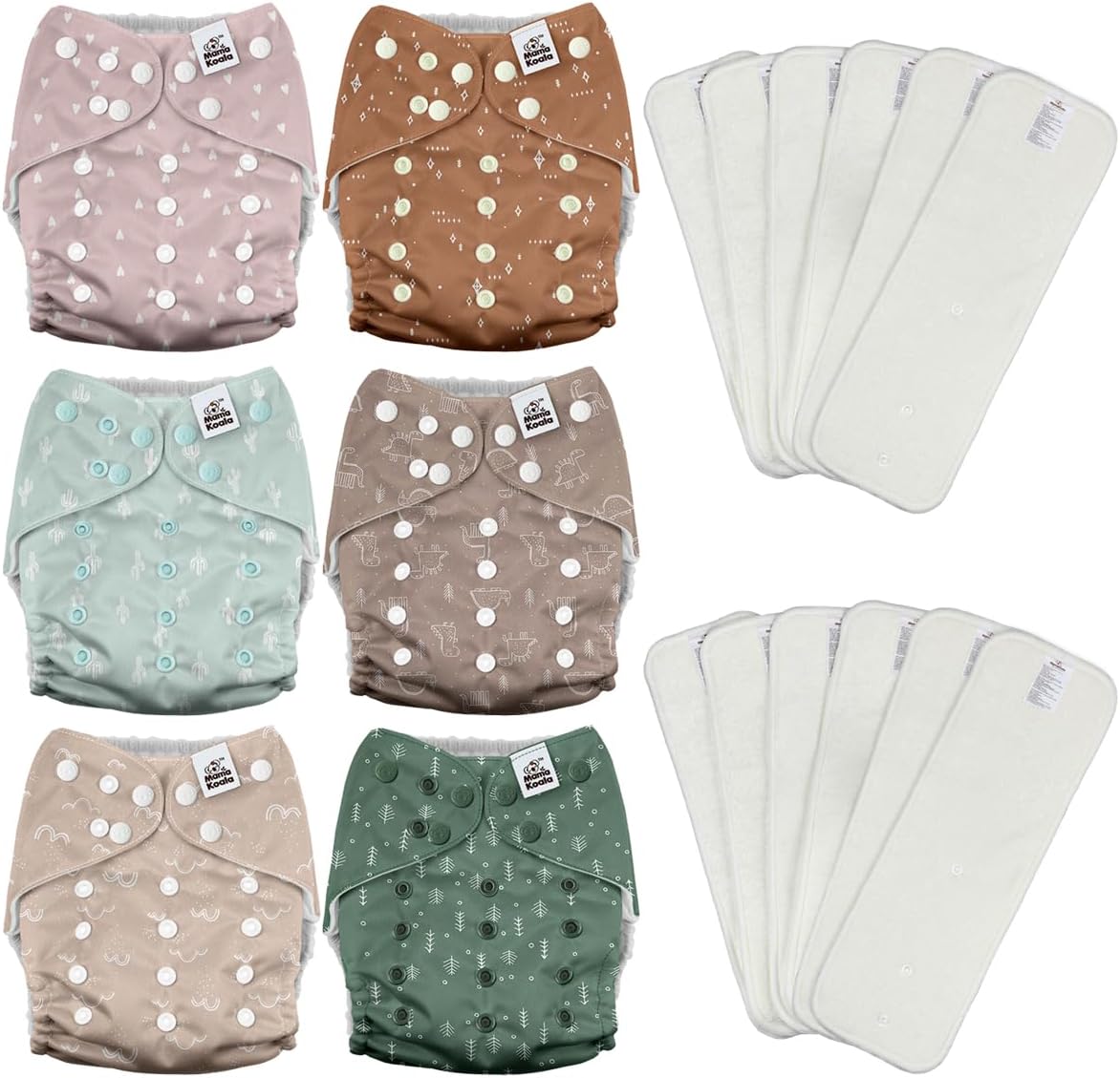 Mama Koala 3.0 Pocket Cloth Diapers for Babies with AWJ Lining, 6 Pack with 6 4-Layer Natural Cloth Diaper Inserts - Reusable and Washable Pocket Diapers(Hardworking Bees) - Colors A