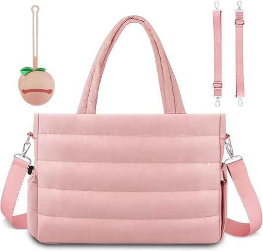 KUBYA Diaper Bag Tote, Puffer Diaper Tote Bags for Women Lightweight Travel Work Hospital Baby Bag Crossbody Mommy Bag