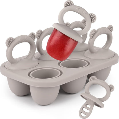 WMKGG Baby Popsicle Molds, Breastmilk Popsicle Molds for Teething Relief with Sticks, Baby Food Freezer Tray, Storage Container for Homemade Food(Grey)
