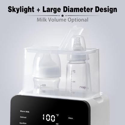 Losbenco Double Bottle Warmer and Steri-lizer, 8-in-1 Fast Baby Milk Warmer with Timer for Breastmilk or Formula, Multifunctional Bottle Warmer with Food Heater Defro