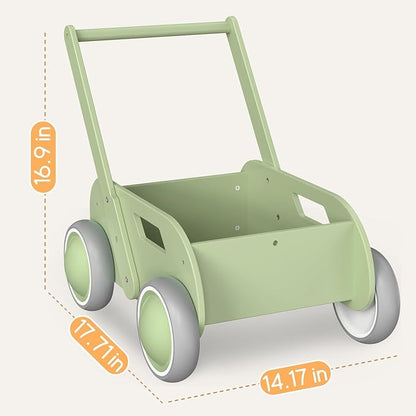 HOMEKOL Wooden Baby Walker,Baby Push Walker, Adjustable Speed Baby Walker for Boys and Girls, Baby Activity Center, Gift for Birthday, Christmas and New Year Green
