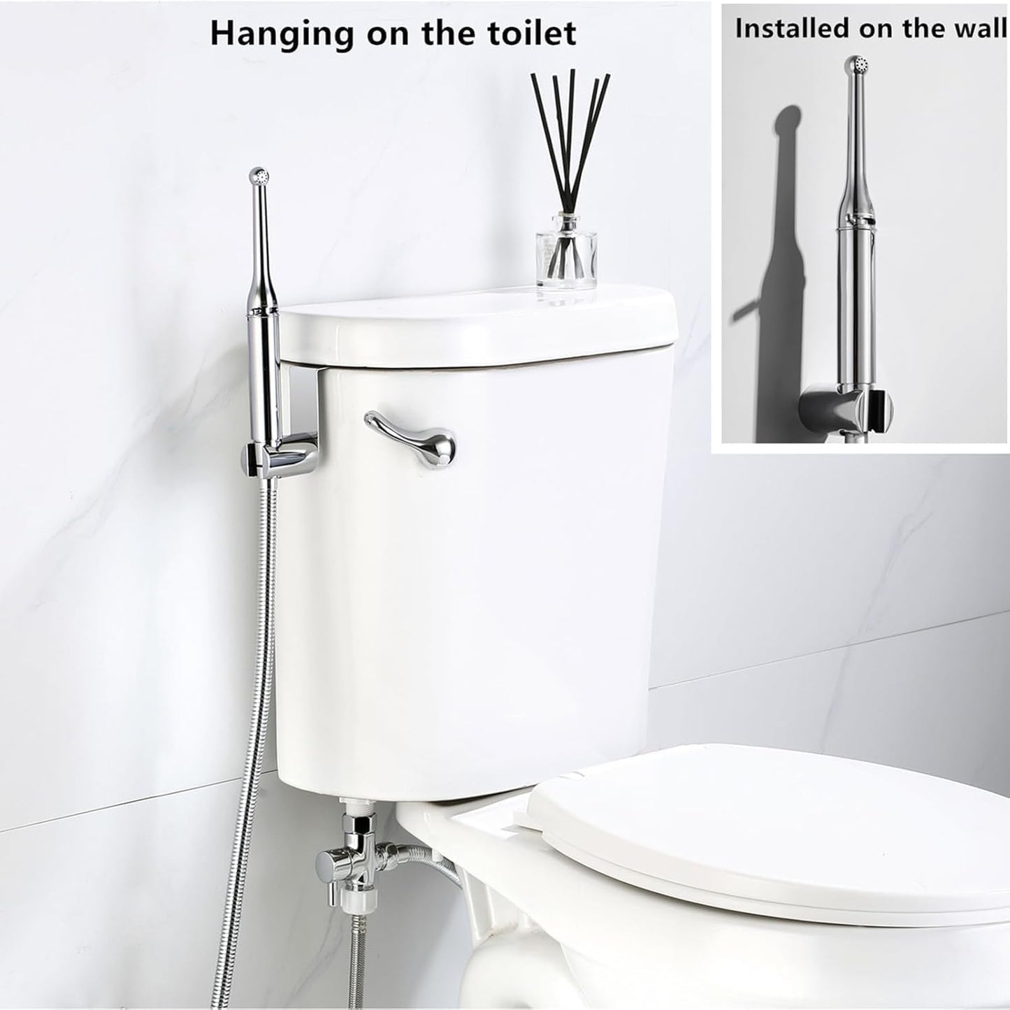 Brass Handheld Bidet Sprayer-Chrome Finish, Hot and Cold Water Mixer Valve Included，8.2inChrome Toilet Spray Gun,