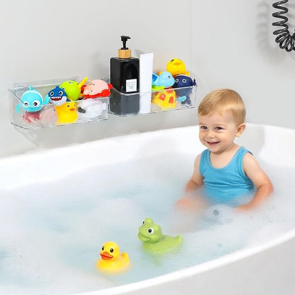 Bath Toy Storage Holder For Bathtub, Wall Mounted Shower Bath Tub Baby Toy Organizer, Hanging Clear Plastic Shower Caddy for Bathroom，2 PACK