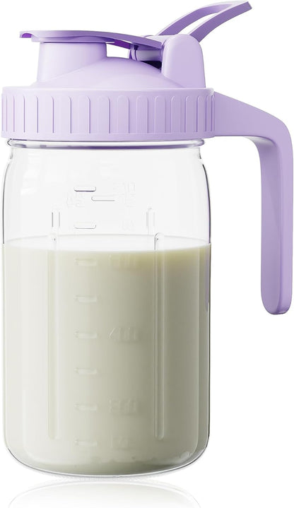 OneDream Breast Milk Pitcher 32oz Glass Pitcher with Lid, Formula Pitcher Leakproof Drip-Free Spout, Wide Mouth Mason Jar Pitcher for Easy Pouring, Dishwasher Safe Breastmilk Storage Pitcher