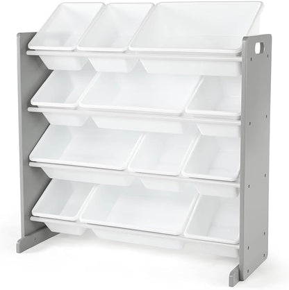 Humble Crew Kids Toy Storage Organizer with 12 Plastic Bins, Grey/White – Removable Bins for Playroom, Bedroom, Toddler Furniture for Boys and Girls Ages