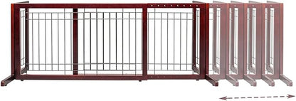 Bonnlo Free Standing Dog Gate, 37" - 68" Wide Pet Gate for Fireplace Stairs Doorways, Wooden Adjustable Pet Fence Indoor, Christmas Tree Gate (Cherry)