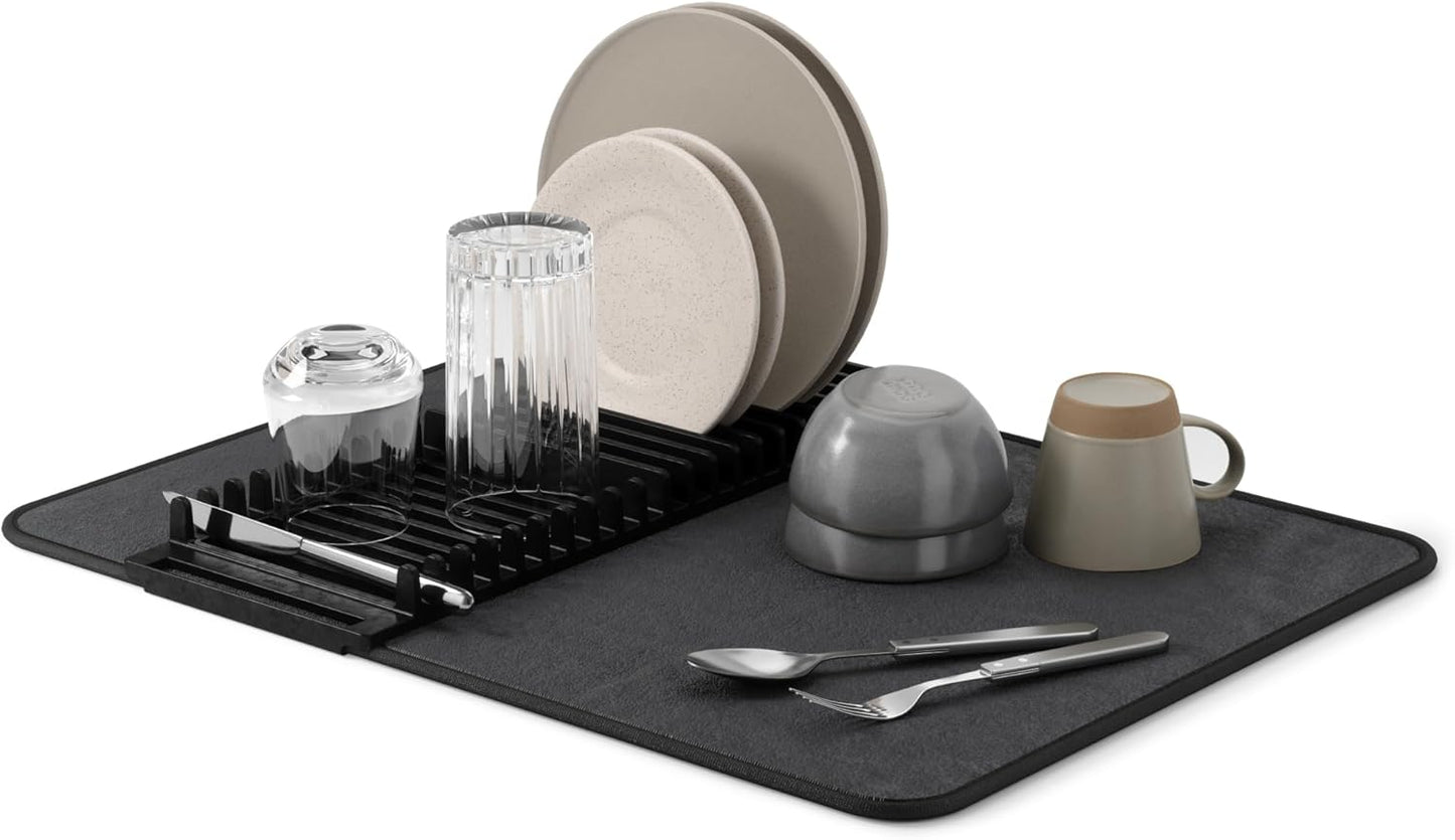 Umbra Udry Dish Rack and Microfiber Drying Mat – Space-Saving Design Folds Up for Easy Storage, Mini Rack, Gray