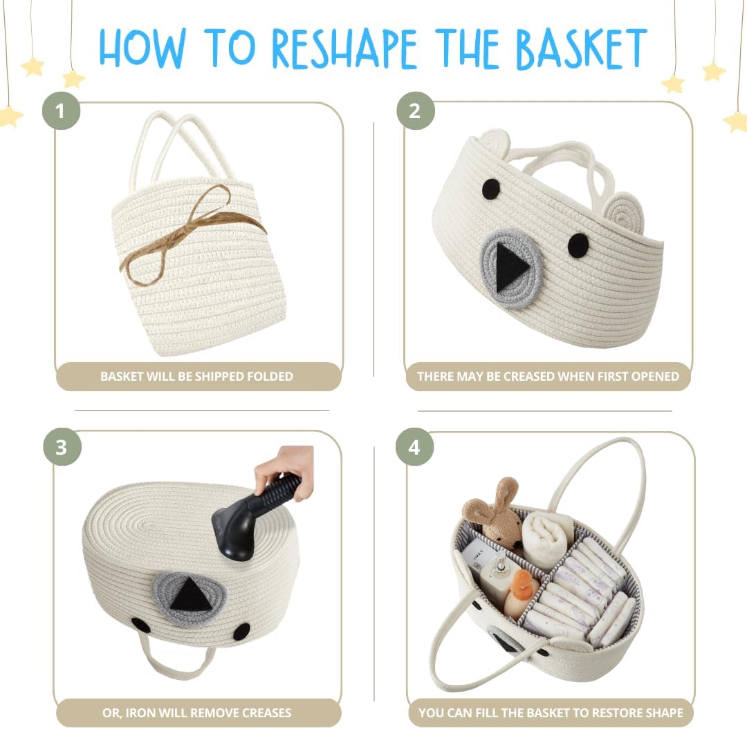 DECOMOMO Baby Caddy Organizer, Mother's Day Diaper Caddy Basket, Baby Baskets for Baby Shower (Spiral Beige & White, Large)