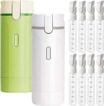 4 in 1 Travel Dispenser Bottle, 4 Pack 30ML Refillable Travel Formula Dispenser Bottles Pump, for Toiletries, with Scale Label Shampoo Lotion Conditioner Cream Storage (Green*2)