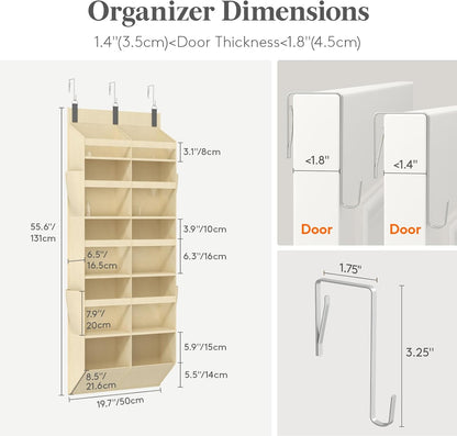 Lifewit 1 Pack Over the Door Organizer, 5 Section Clear Window Hanging Storage with 4 Side Pockets, Sturdy Anti Tilt 40 lbs Load Behind Door for Closet, Bedroom, Bathroom, Nursery, Dorm, Gray