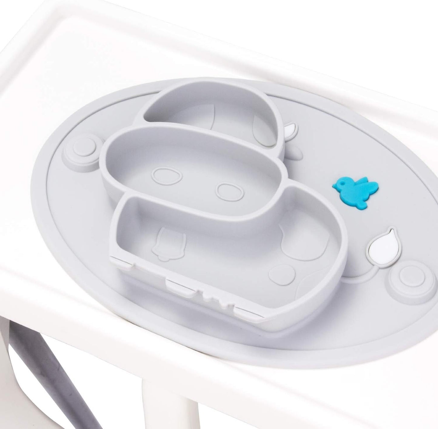 Silicone Divided Toddler Plates - Portable Non Slip Suction Plates Placemat for Children Babies and Kids BPA Free Baby Dinner Plate Bowl (Owl-Cyan)