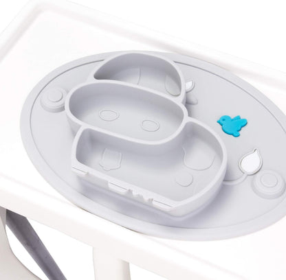 Silicone Divided Toddler Plates - Portable Non Slip Suction Plates Placemat for Children Babies and Kids BPA Free Baby Dinner Plate Bowl (Owl-Cyan)