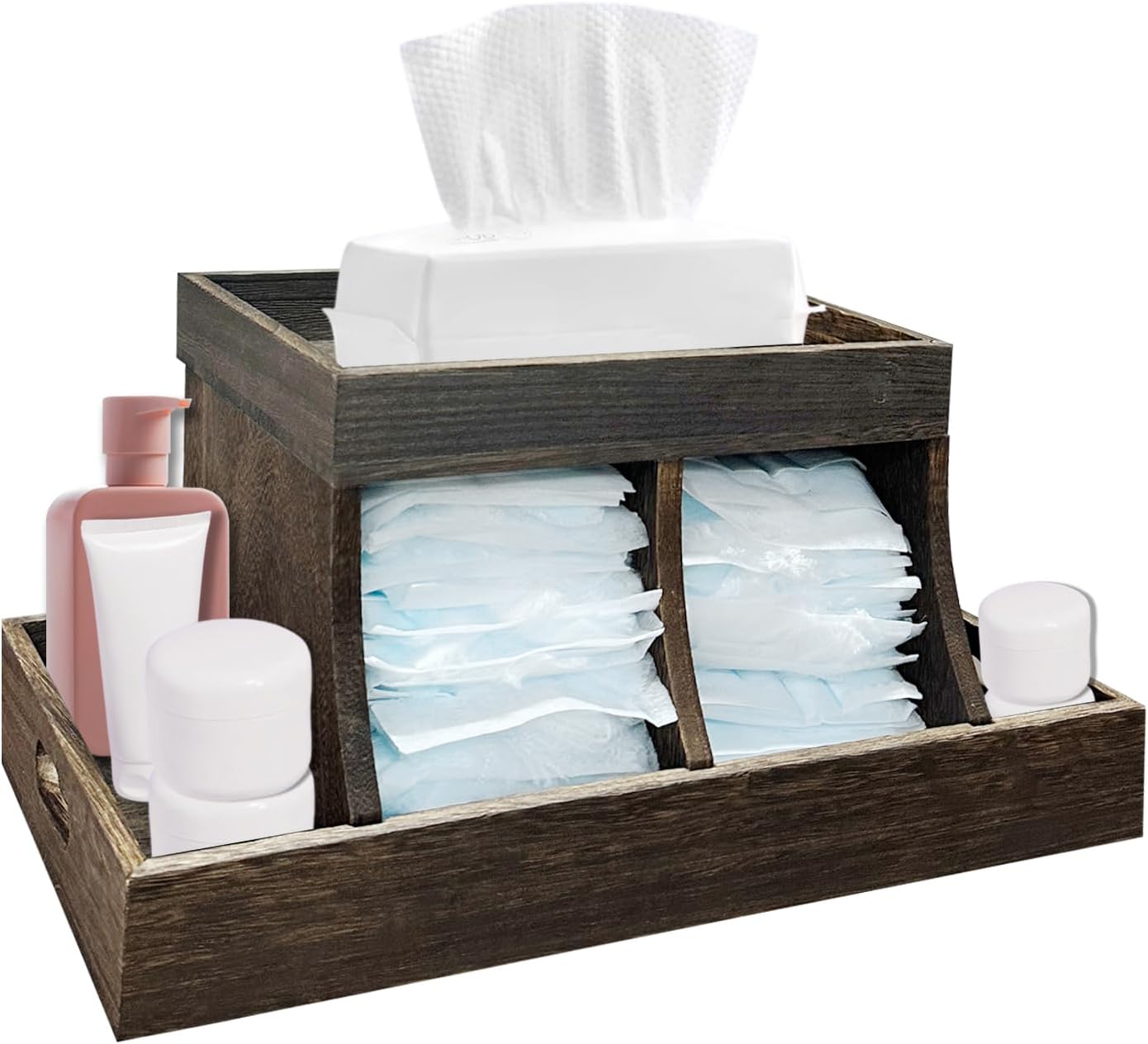 YEXEXINM Diaper Caddy Organizer - Durable Wooden Changing Station Table with Diaper Storage for Wipe Dispenser, Wipe Warmer and Other Diapering Essentials