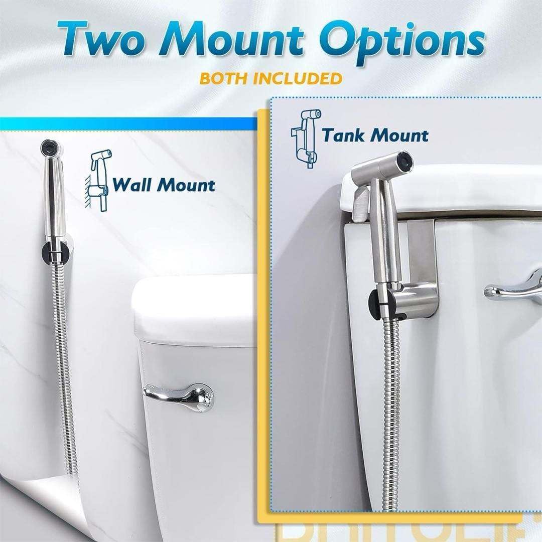 JNGOODS Handheld Bidet Sprayer for Toilet, Adjustable Pressure, Stainless Steel Brushed Nickel, Baby Cloth Diaper Wash - Easy to Install.