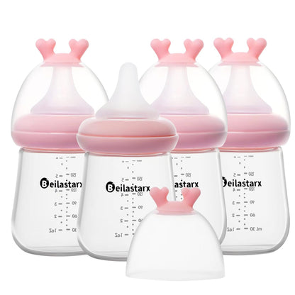 Glass Baby Bottles with Natural Response Nipple Size SS - Anti Colic Baby Bottles Wide Neck Slow Flow Baby Bottle (Multicolor, 4oz (Pack of 2))