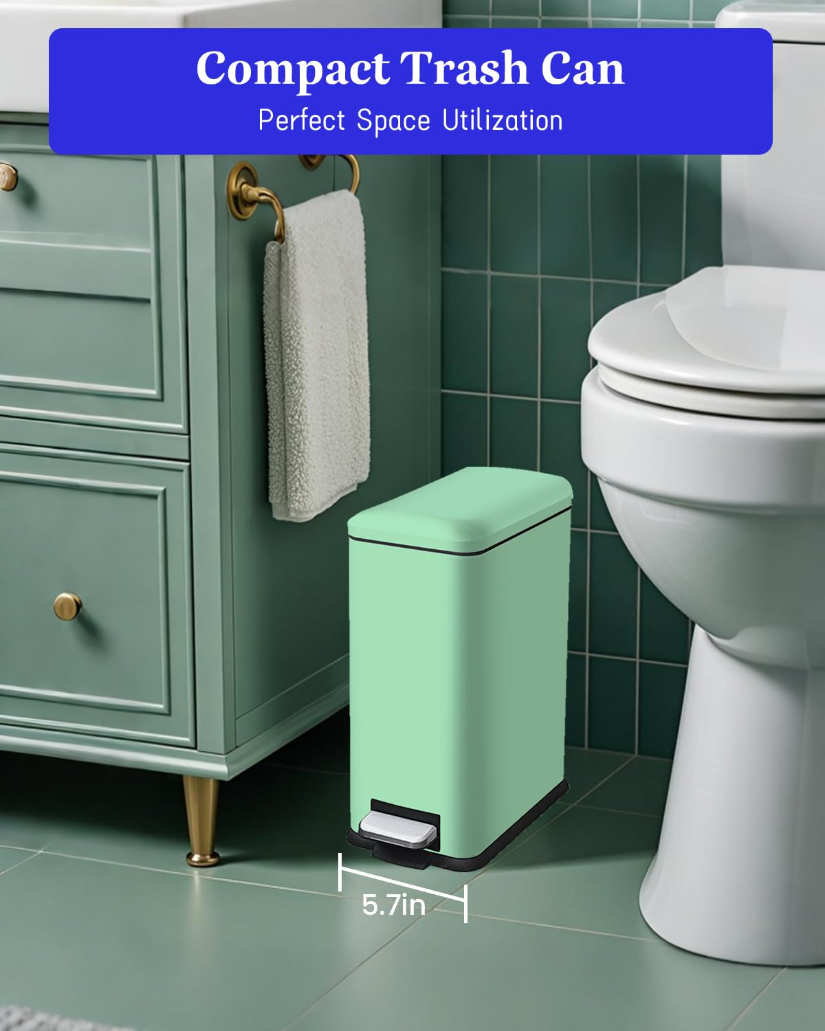 Diaper Pail, Airtight Odor Control Baby Diaper Bin with Childproof Lock, Stainless Steel Garbage Pail with lid, 15 Liter/ 4 Gallon Compact Nursery Trash Can with Removal Inner Liner, Blue