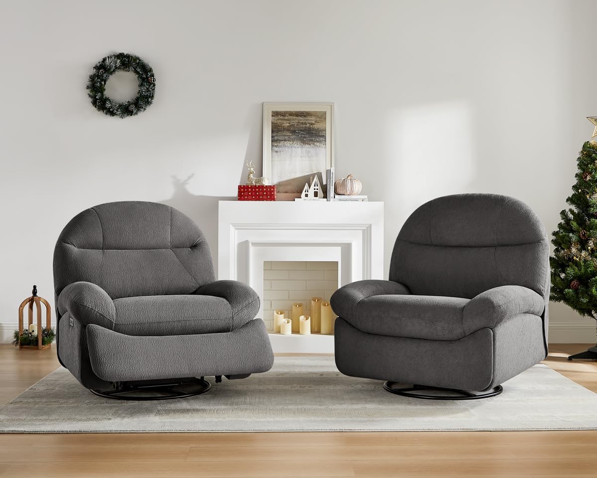 VANOMi Power Recliner Chair with USB & Type-C Charging, 270° Swivel Glider Rocker, Electric Nursery Recliner for Living Room, Bedroom, and Office, White