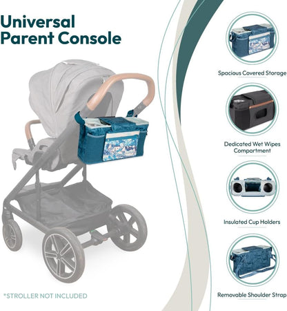 WONDERFOLD Universal Parent Console Stroller Organizer with Insulated Cup Holders, Hook & Loop Closure Handle Attachment, 2 Storage Pockets, Removable Shoulder Strap for Easy Transport
