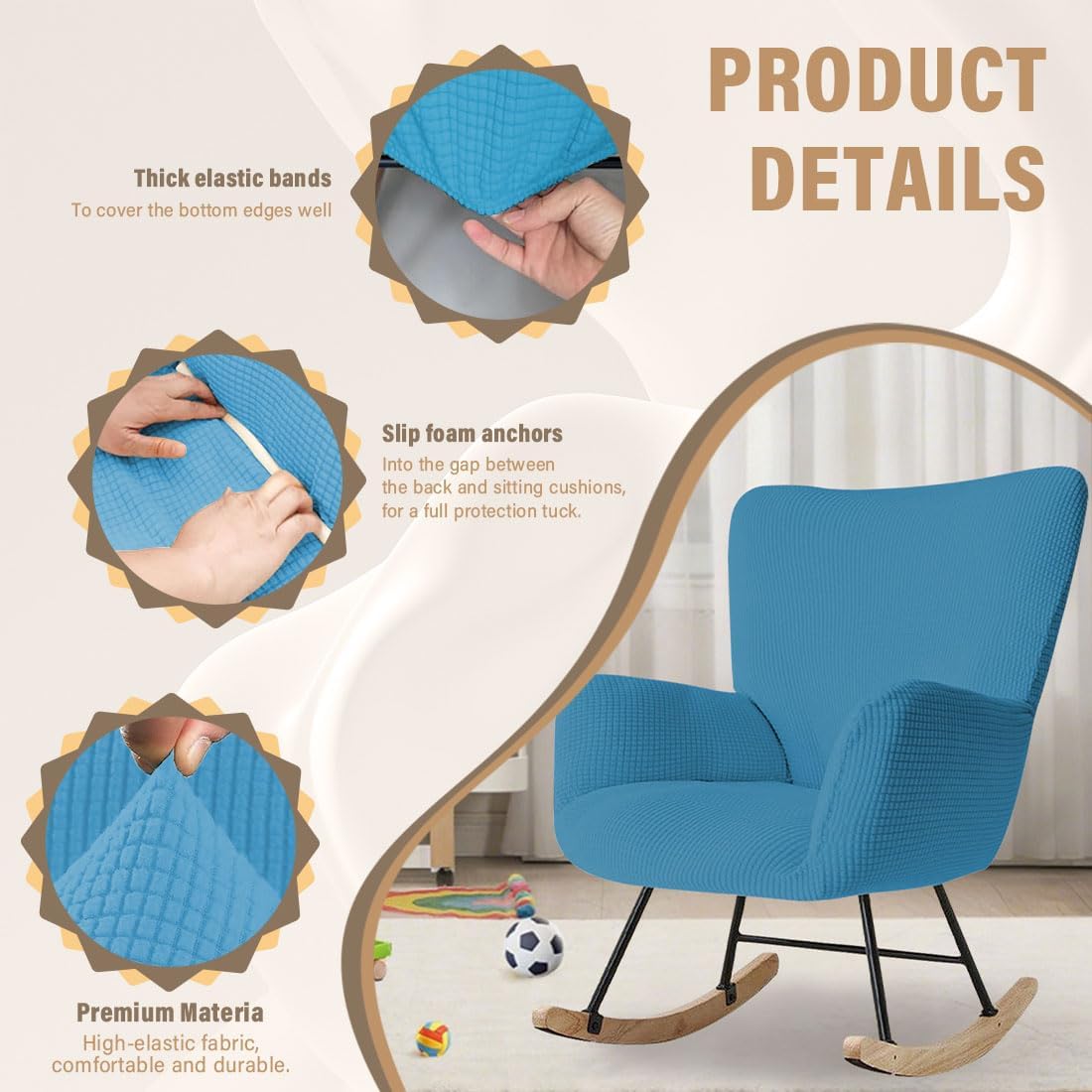 Nursery Rocking Chair Cover Stretch Glider Chair Covers Jacquard Modern Reading Chair Slipcover Rocking Accent Armchair Protector for Living Room Nursery Bedroom, Beige
