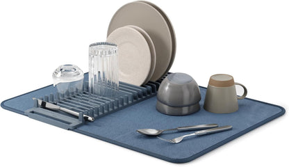 Umbra Udry Dish Rack and Microfiber Drying Mat – Space-Saving Design Folds Up for Easy Storage, Mini Rack, Gray