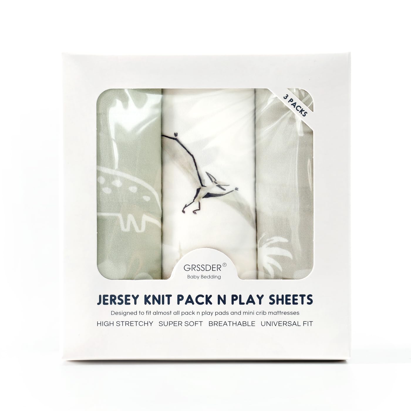 GRSSDER Stretch Ultra Soft Jersey Knit Fitted Pack n Play Playard Sheets Set 2 Pack，Fits Portable/Mini Cribs Sheets, Playards Mattress Pads, Stylish Watercolor Animals for Baby, Mint Green