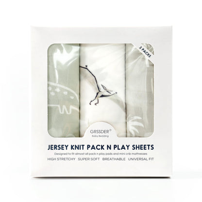 GRSSDER Stretch Ultra Soft Jersey Knit Fitted Pack n Play Playard Sheets Set 2 Pack，Fits Portable/Mini Cribs Sheets, Playards Mattress Pads, Stylish Watercolor Animals for Baby, Mint Green