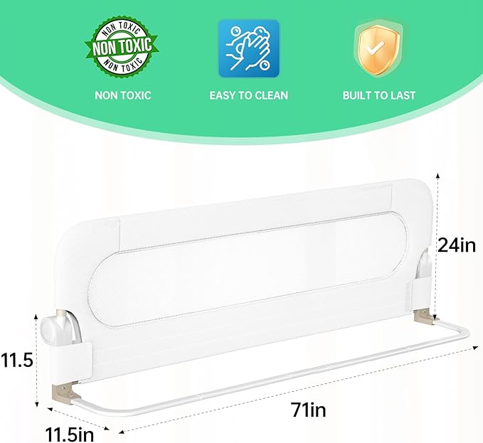 UPGOGO Folding Bed Rail for Toddlers,Baby Bed Rail Guard with Reinforced Anchor Safety System,Fit Bunk,Full Size,Queen,King,Twin(White,71"x23.6")