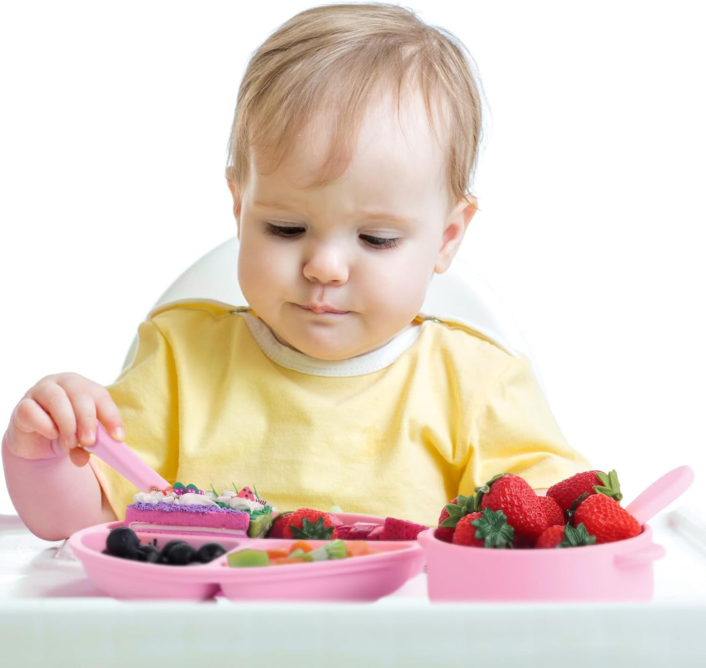 Dandat 24 Pcs Silicone Baby Feeding Set,6 Baby Toddler Suction Bowls 6 Divided Suction Plates with 6 Forks 6 Spoons, Utensils Set for Weaning Infant Feeding and Eating, 6 Styles (Elegant Color)