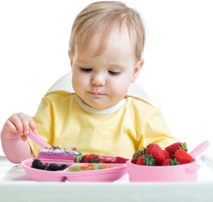 Dandat 24 Pcs Silicone Baby Feeding Set,6 Baby Toddler Suction Bowls 6 Divided Suction Plates with 6 Forks 6 Spoons, Utensils Set for Weaning Infant Feeding and Eating, 6 Styles (Elegant Color)
