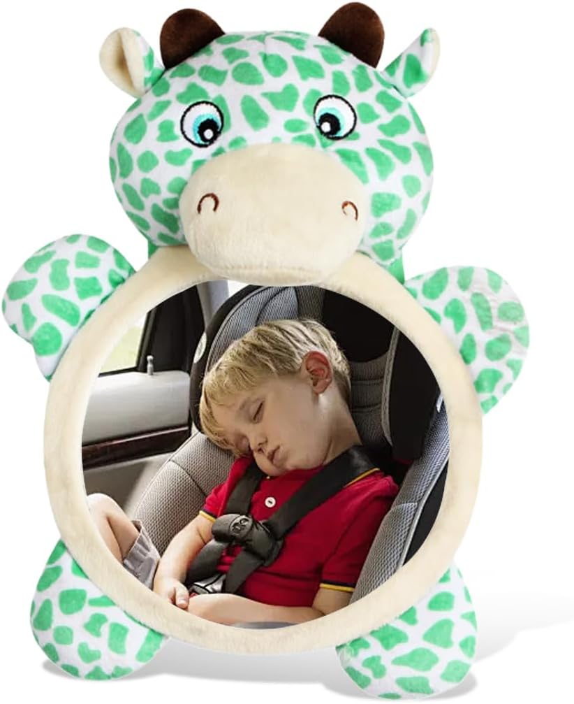 Rear Facing Baby Car Mirror, Plush Cute Wide View Vehicle Backseat Viewer, Shake-proof Baby in Sight Carseat Mirrors, Cartoon Animal Shatterproof Safety Observation Rearview Mirror (Deer)
