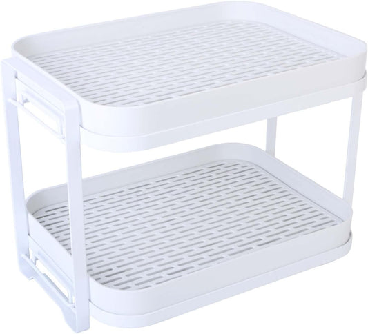2-Tier Cup Drying Rack with Removable Drainboard, Rust-Proof Iron Mug Organizer, Multi-Purpose Bottle Drying Stand for Baby Bottles, Fruits, Vegetables, Countertop Space Saver, White