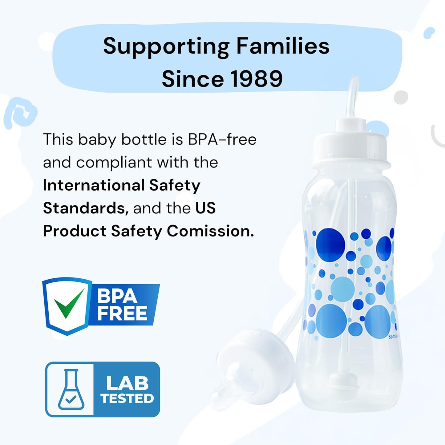 Hands-Free Baby Bottle - Anti-Colic Nursing System 9 oz Baby Bottle with Fast Flow Nipple/Teat 3m+ with Tube Straw Feeding System for Toddler (2 Bottles - Blue)