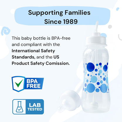 Hands-Free Baby Bottle - Anti-Colic Nursing System 9 oz Baby Bottle with Fast Flow Nipple/Teat 3m+ with Tube Straw Feeding System for Toddler (2 Bottles - Blue)
