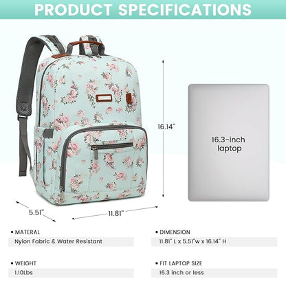 Diaper Bag Backpack, Large Baby Nappy Bags with Portable Changing Pad for Boys and GirlsMultifunction Travel Baby Bag for Moms Dads, Shower Gifts Waterproof and Stylish，Flower Green