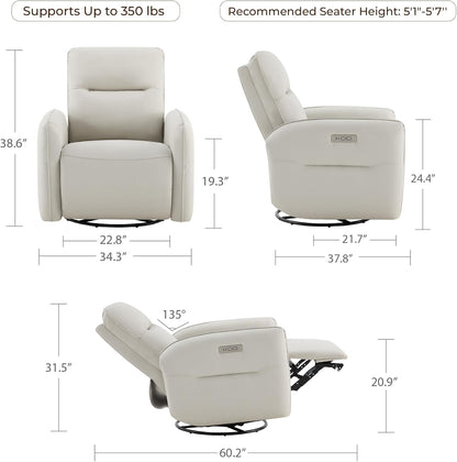 CHITA Power Recliner Chair, Faux Leather Swivel Glider for Adults, Electric Nursery Rocking Chair with USB & Type-C Charging for Living Room, Bedroom, Chocolate Brown