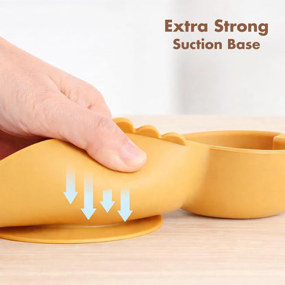 ROCCED Suction Plates for Baby, Silicone Plates with Suction Divided, Baby Spoon Fork Set for Toddler Baby Dishes Kids Utensils-Crab Dusty Blue
