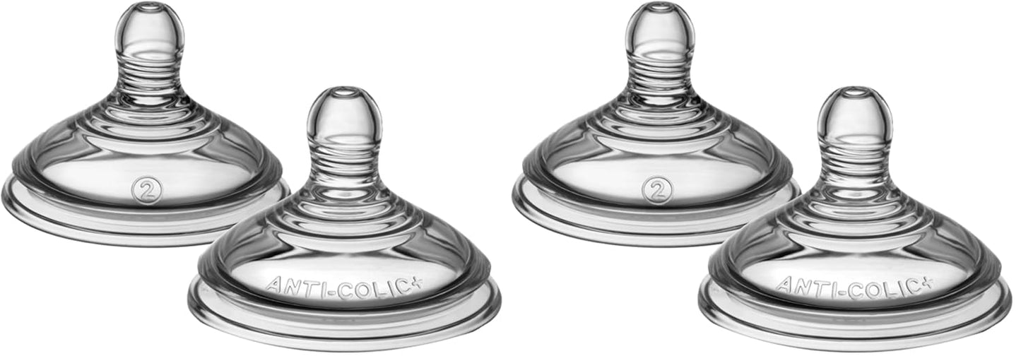Tommee Tippee Advanced Anti-Colic Baby Bottle Nipples, Breast-Like for A Natural Latch, Soft Silicone, Medium Flow, 3+ Months, Pack of 6