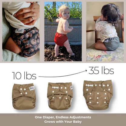 Nora's Nursery AWJ Cloth Diapers 7 Pack with 1 Wet Bag - Waterproof Cover, Washable, Reusable & One Size Adjustable Pocket Diapers for Newborns and Toddlers - Dahlia