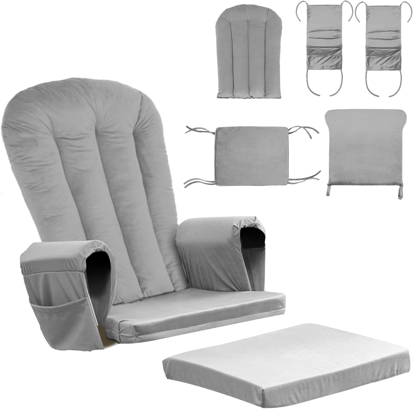 5PCS Suede Glider Rocker Replacement Cushions with 29.5" High Backrest & Side Pockets, Thickened Soft Glider Rocking Chair Cushions with Ottoman Cushion for Indoor Nursery Rocking Chair, Green
